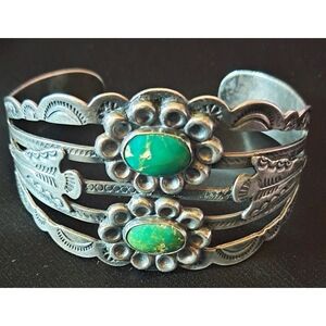 Green and Silver Intricate Cuff Bracelet